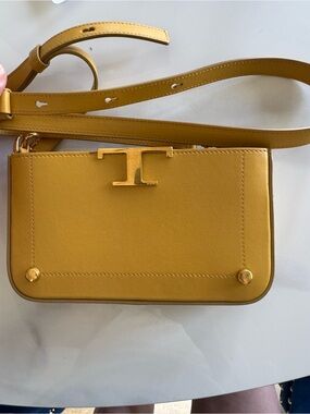 Tod's Mustard Yellow Leather T-Logo Crossbody